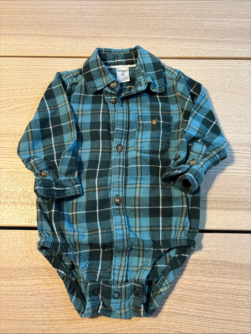 Carter's Blue & Green Plaid Button-Front Bodysuit